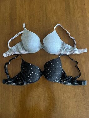 PINK Victoria's Secret Gray and Black T-Shirt Bras - 2 Pack